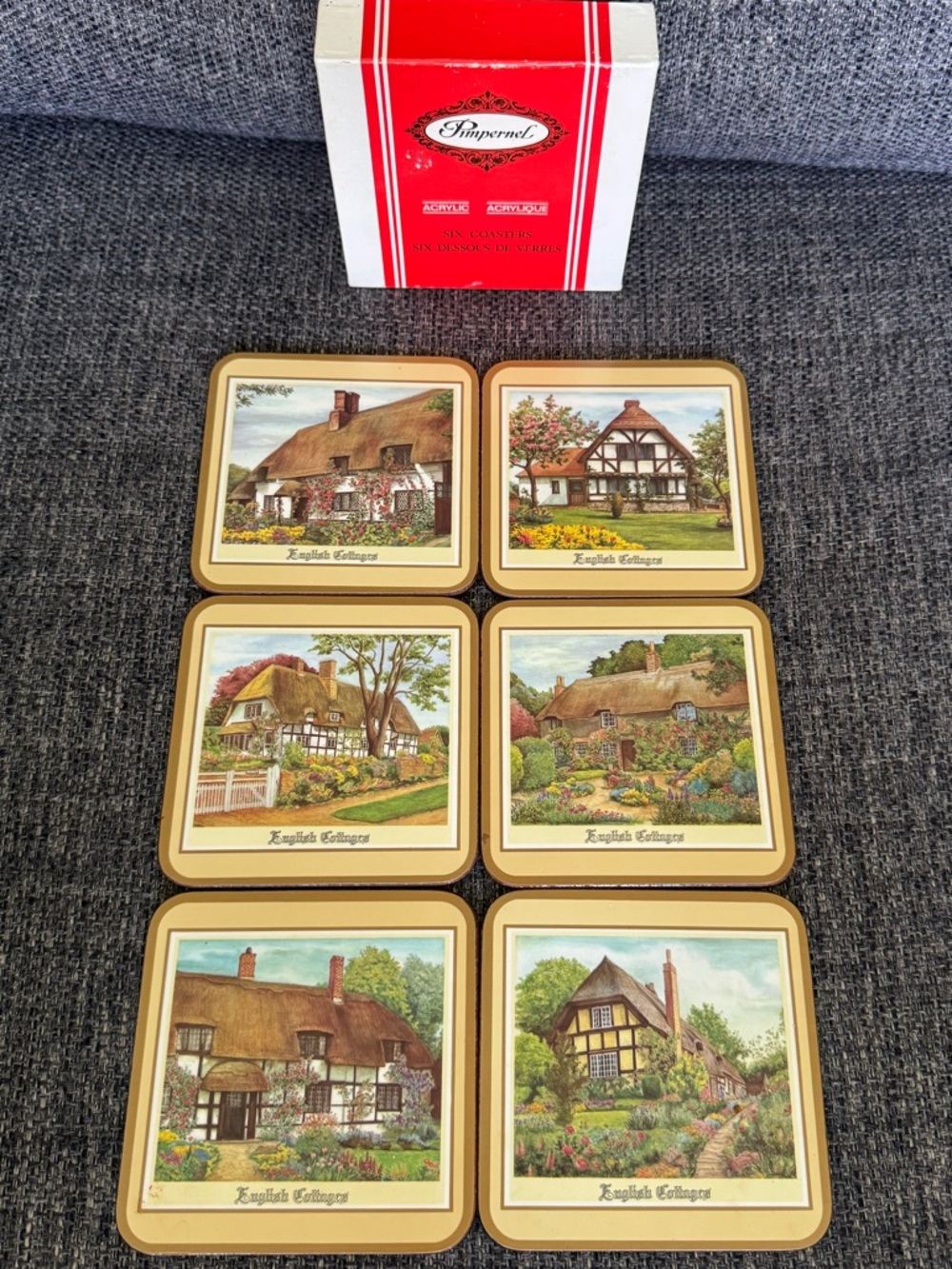 Vintage Pimpernel Red and Cream English Cottage Coaster Set